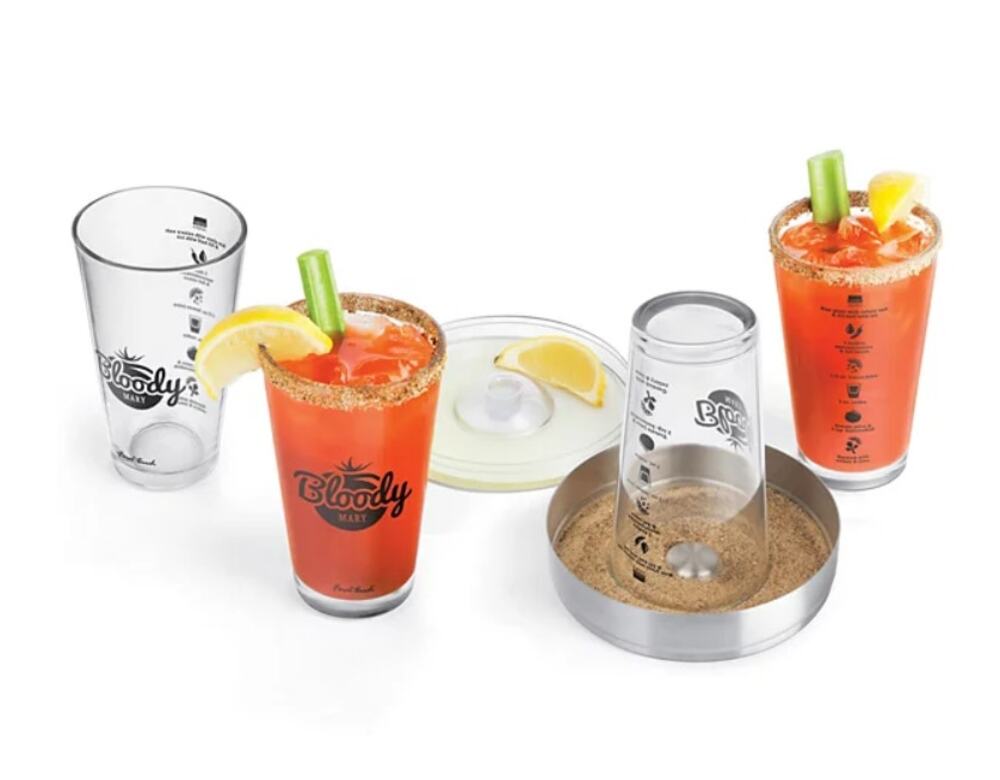 Final Touch Bloody Mary Set 6 Piece, 15oz Glasses x4, Cocktail Rimmer Tray & Lid